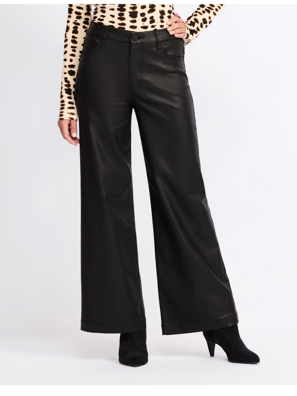 Kut from the Kloth High Rise Meg Black Coated Wide-Leg Pants. Size 10P. New.